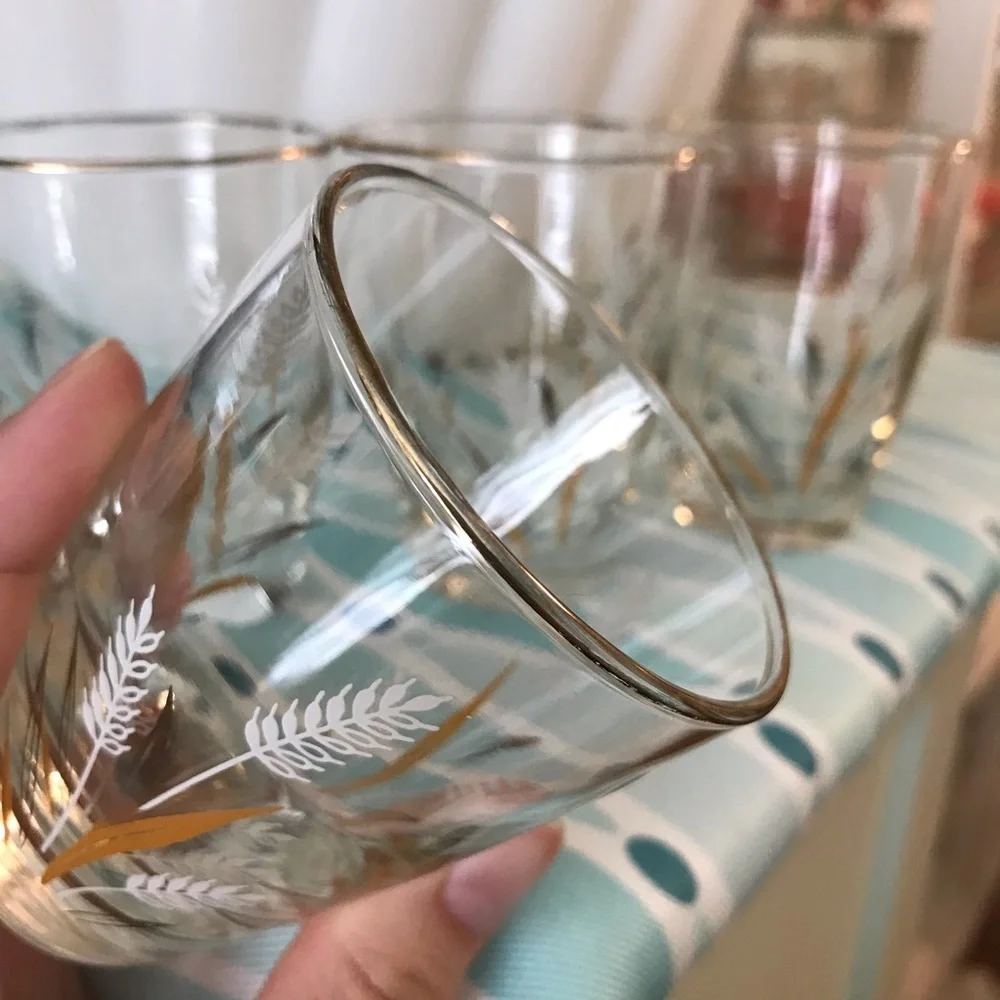 Vintage Libbey Juice Glasses Wheat gold white tan brown